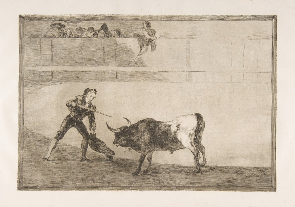 Detail of Plate 30 of the 'Tauromaquia': Pedro Romero killing the halted bull., 1816 by Francisco Goya