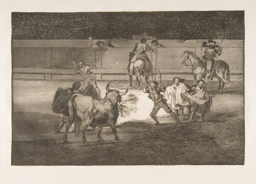 Detail of Plate 31 of the 'Tauromaquia': Banderillas with firecrackers., 1816 by Francisco Goya