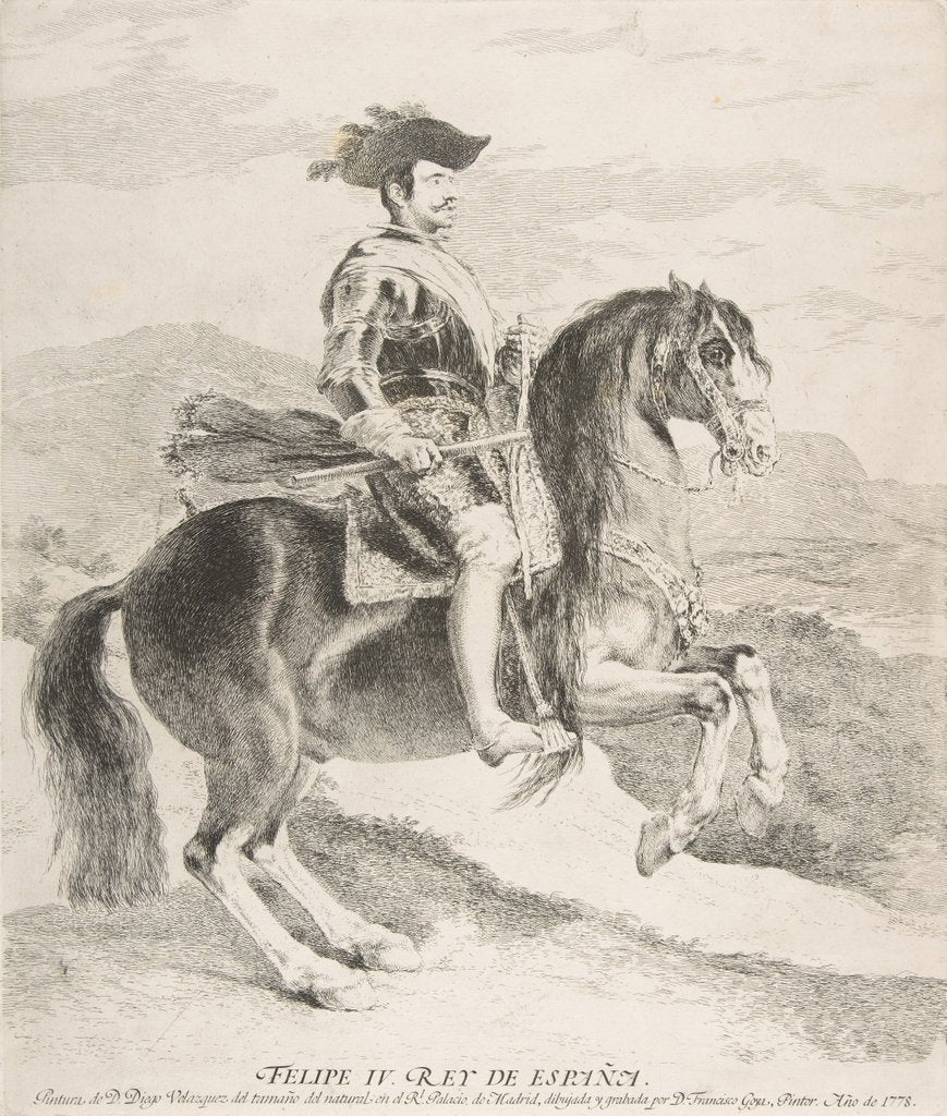 Detail of Philip IV on horseback, after Velázquez, 1778 by Francisco Goya