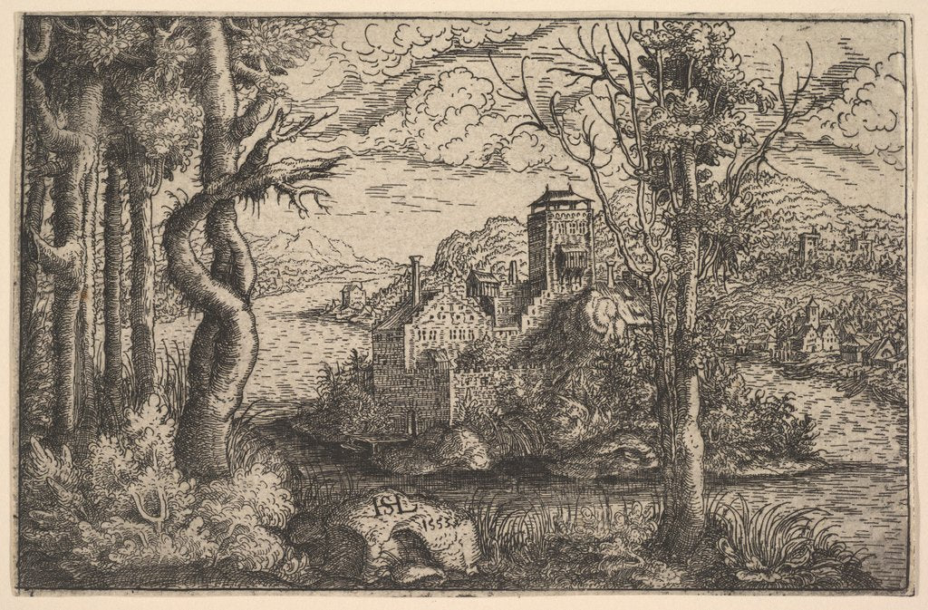 Detail of View on a River, with a Castle on an Island, 1553 by Hans Sebald Lautensack