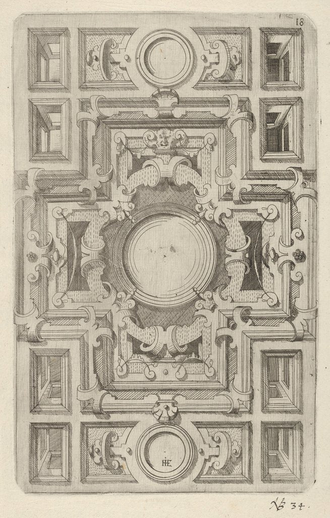 Detail of Design for a Ceiling with Strapwork and a Cross-shaped Center, 1609 by Hans Jakbob Ebelmann