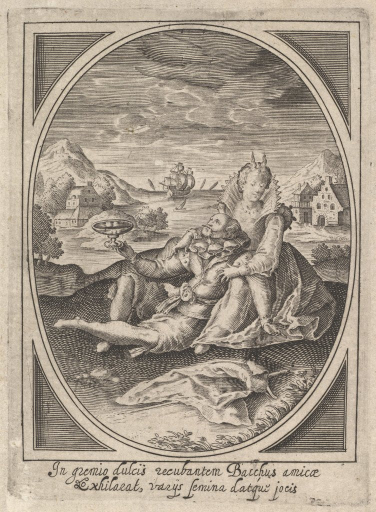 Detail of A couple seated on the ground, the man holding a goblet and reclining against the…, ca. 1585-1621 by Heinrich Ulrich