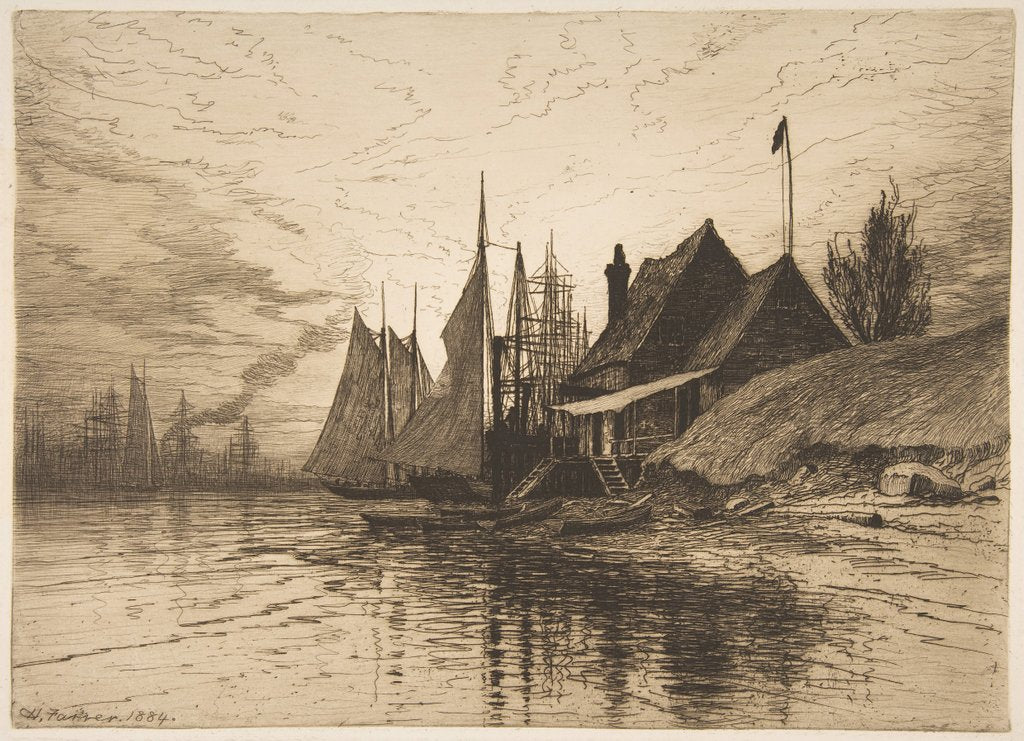 Detail of Evening, New York Harbor, 1884 by Henry Farrer