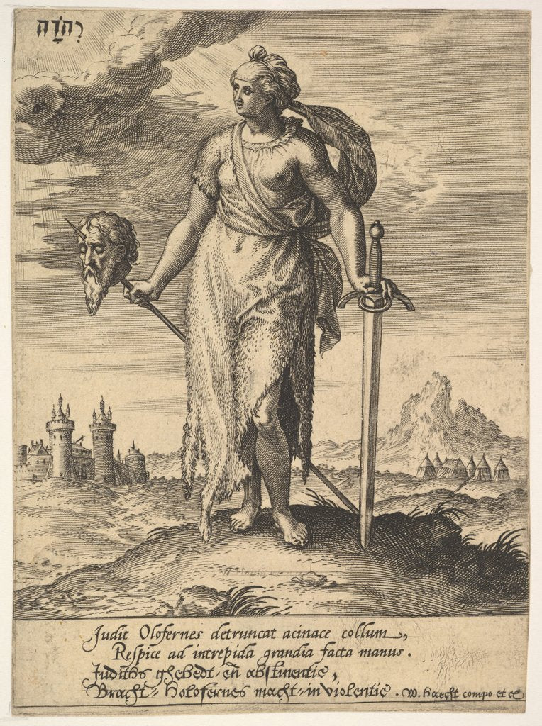 Detail of Judith, from Willem van Haecht, Tyrannorum proemia, 1578, 1578 by Hieronymous Wierix