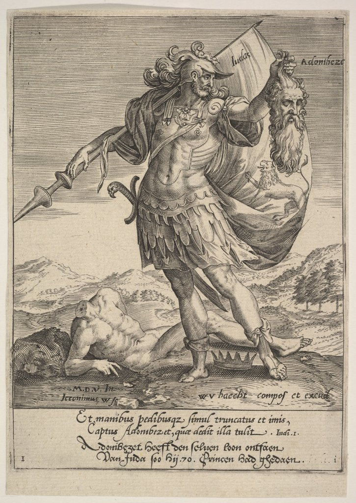 Detail of Judah with the Head of Adonibezek, from Willem van Haecht, Tyrannorum proemia, 1578, 1578 by Hieronymous Wierix