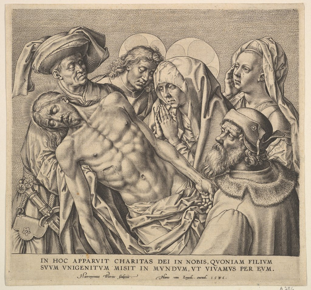 Detail of Bearing the Body of Christ, 1586 by Hieronymous Wierix
