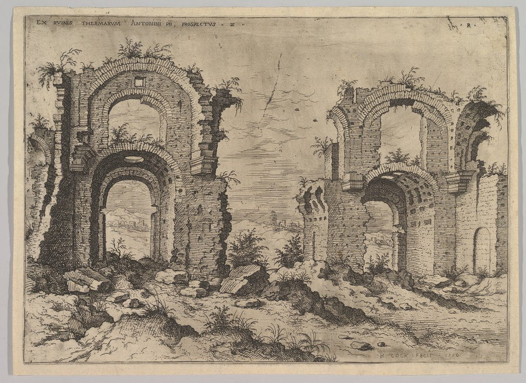 Detail of Second View of the Baths of Diocletian, from set of Roman Ruins, 1550 by Hieronymus Cock