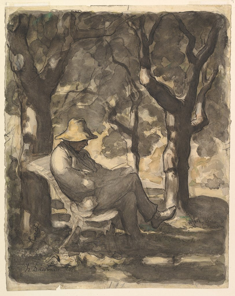 Detail of A Man Reading in a Garden; Preliminary sketch for a Man Reading in a Garde by Honore Daumier
