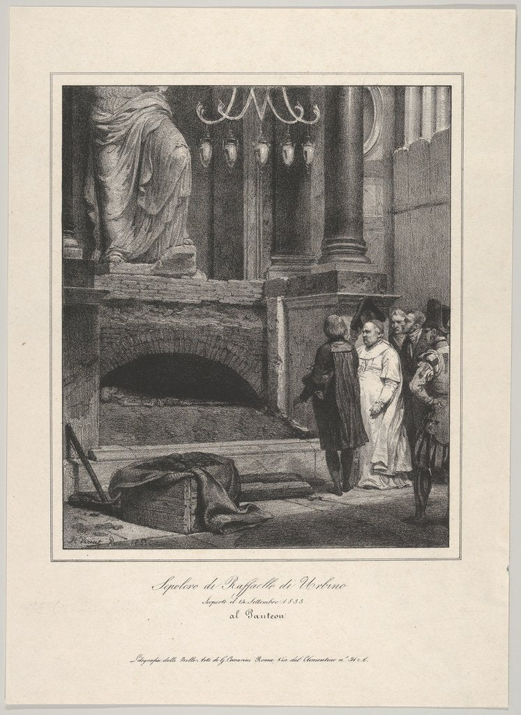 Detail of The Tomb of Raphael, Opened September 14, 1833, Pantheon, Rome, 1833 by Émile Jean-Horace Vernet