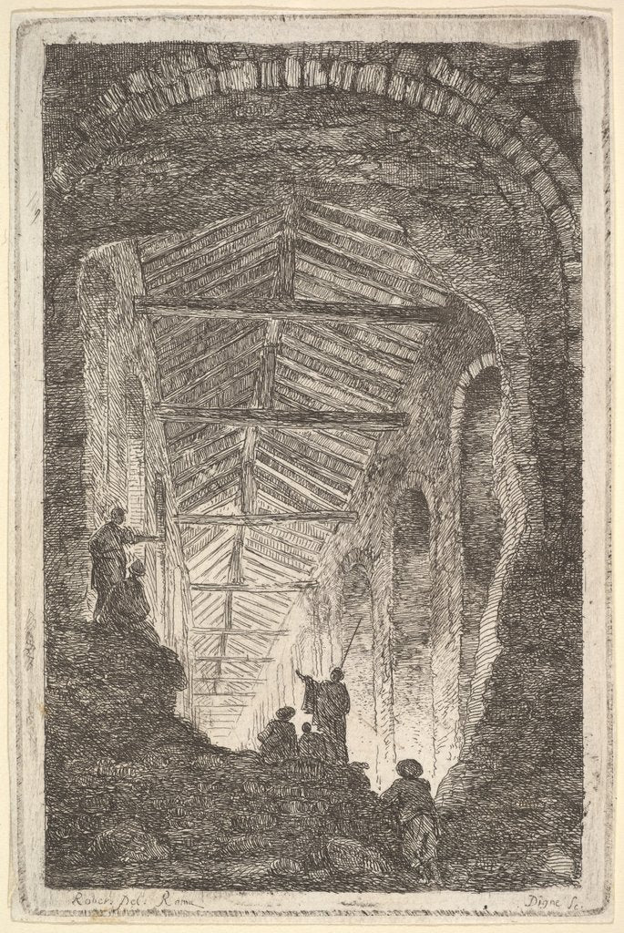 Detail of Plate 10: The Ancient Gallery: a large covered gallery, light entering from the bac…, ca. 1763-64 by Hubert Robert
