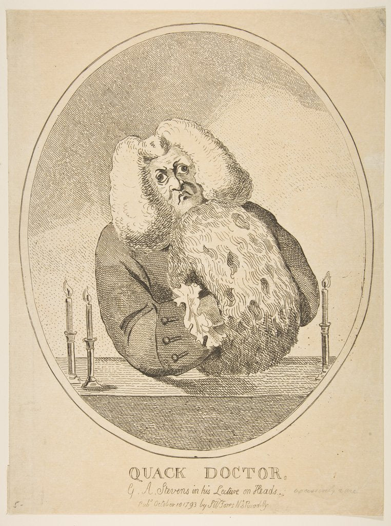 Detail of Quack Doctor, G. W. Stevens in His Lecture on Heads, October 10, 1793 by Isaac Cruikshank (attributed to)