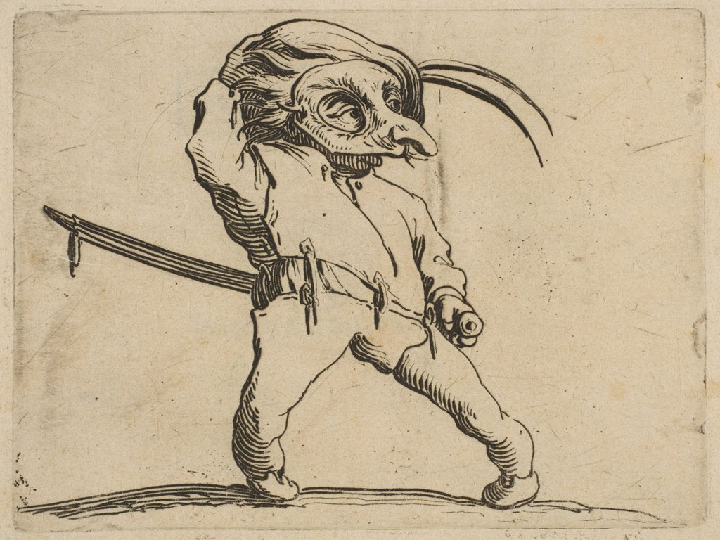 Detail of L'Homme Masqué aux Jambes Torses, from Varie Figure …, 1616-22 by Jacques Callot