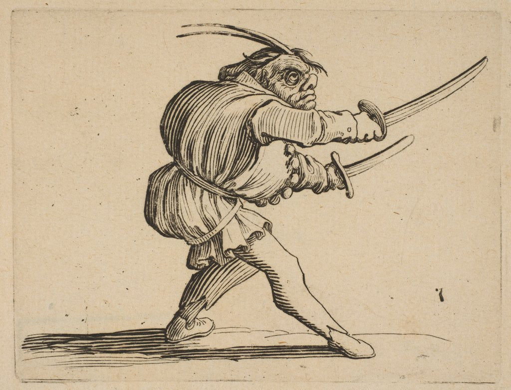 Detail of The Duelliste aux Deux Sabres, from Varie Figure Gobbi, s…, 1616-22 by Jacques Callot