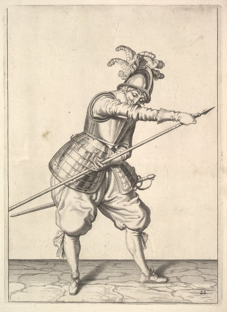 Detail of A soldier sliding his right hand along the training-pike, from the Lansquenets series, plate 2… by Unknown
