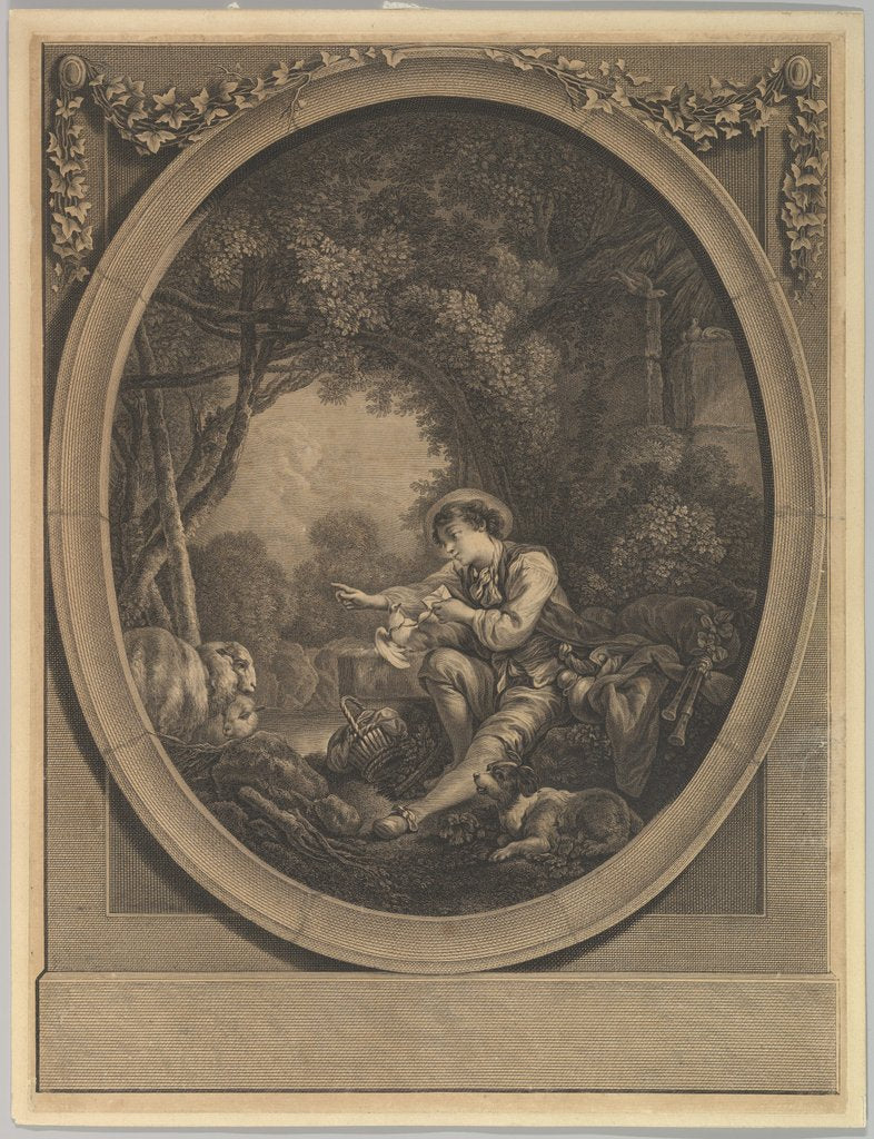 Detail of L'Départ du Courier, 18th century by Jacques Firmin Beauvarlet/Francois Boucher