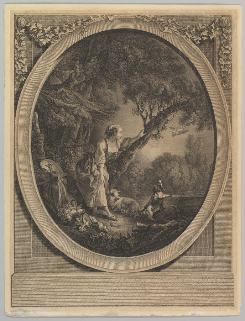 Detail of L'Arrivée du Courier, 18th century by Jacques Firmin Beauvarlet/Francois Boucher