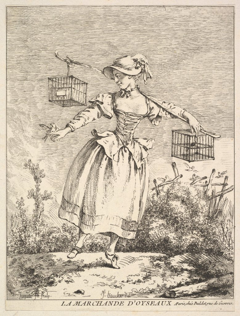 Detail of La marchande d'oyseaux, 18th century by Jacques Gabriel Huquier