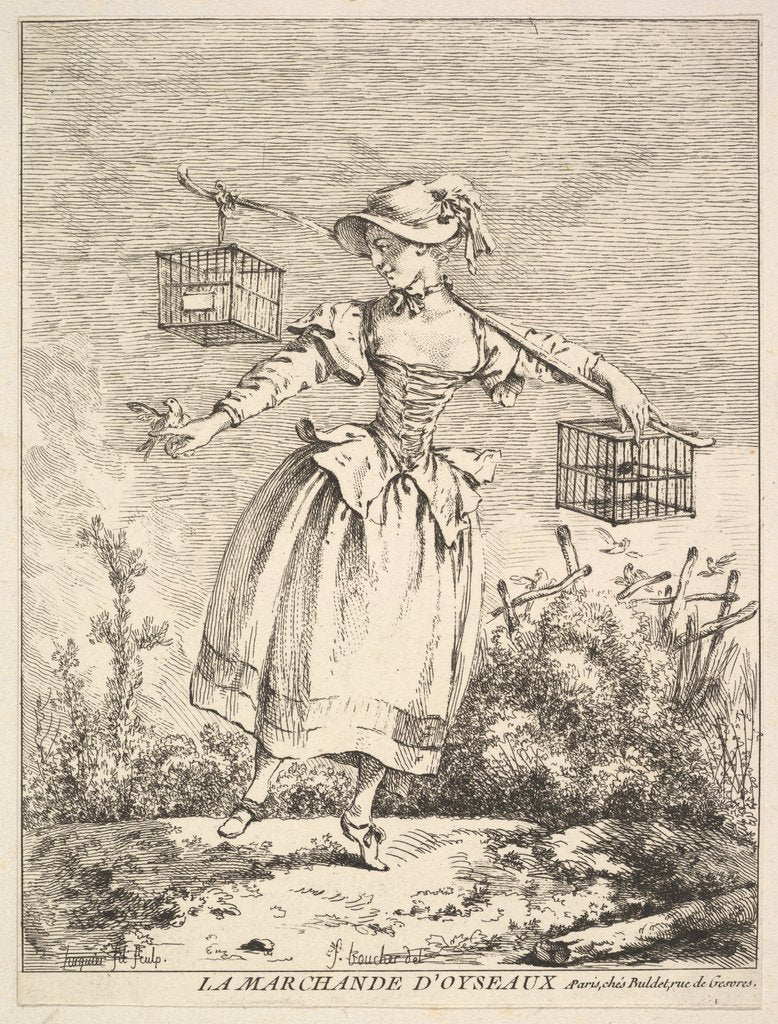 La marchande d'oyseaux, 18th century by Jacques Gabriel Huquier