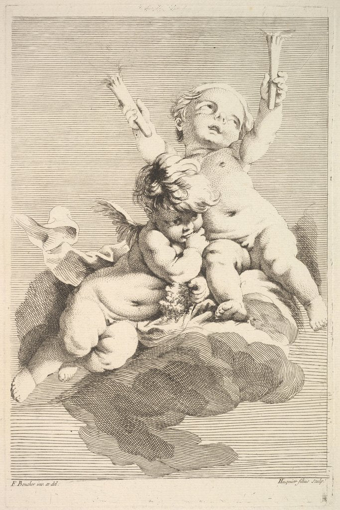 Detail of Two Cupids, One Holding Torches, mid to late 18th century by Jacques Gabriel Huquier