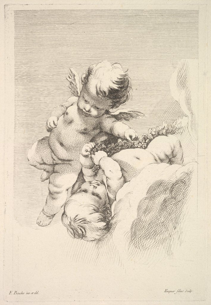 Detail of Two Cupids, One Holding a Wreath, mid to late 18th century by Jacques Gabriel Huquier