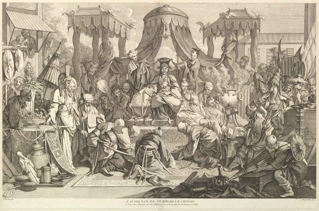 Detail of L'audience de l'Empereur chinois, from Chinois…, after 1743 by Jacques Gabriel Huquier