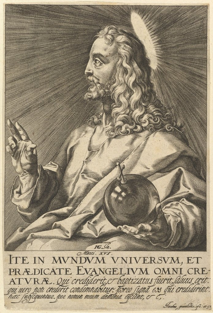 Detail of Christ, from Christ and the Twelve Apostles, before 1609 by Jacques Granthomme