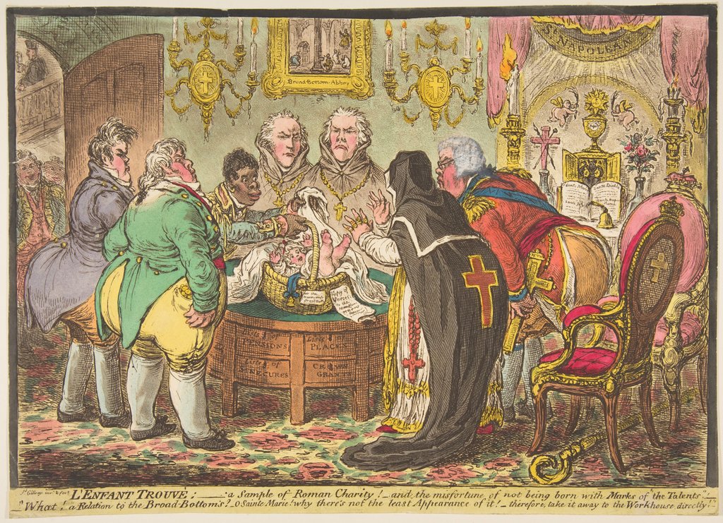 Detail of L'Enfant Trouvé:-a Sample of Roman Charity!-or-the Misfortune of Not Being Born wi…, May 19, 1808 by James Gillray
