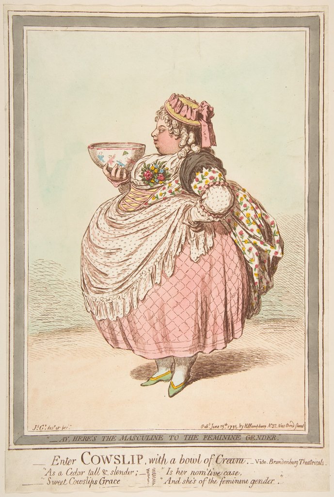 Detail of Enter Cowslip with a Bowl of Cream. - vide Brandenburg Theatricals, June 13, 1795 by James Gillray