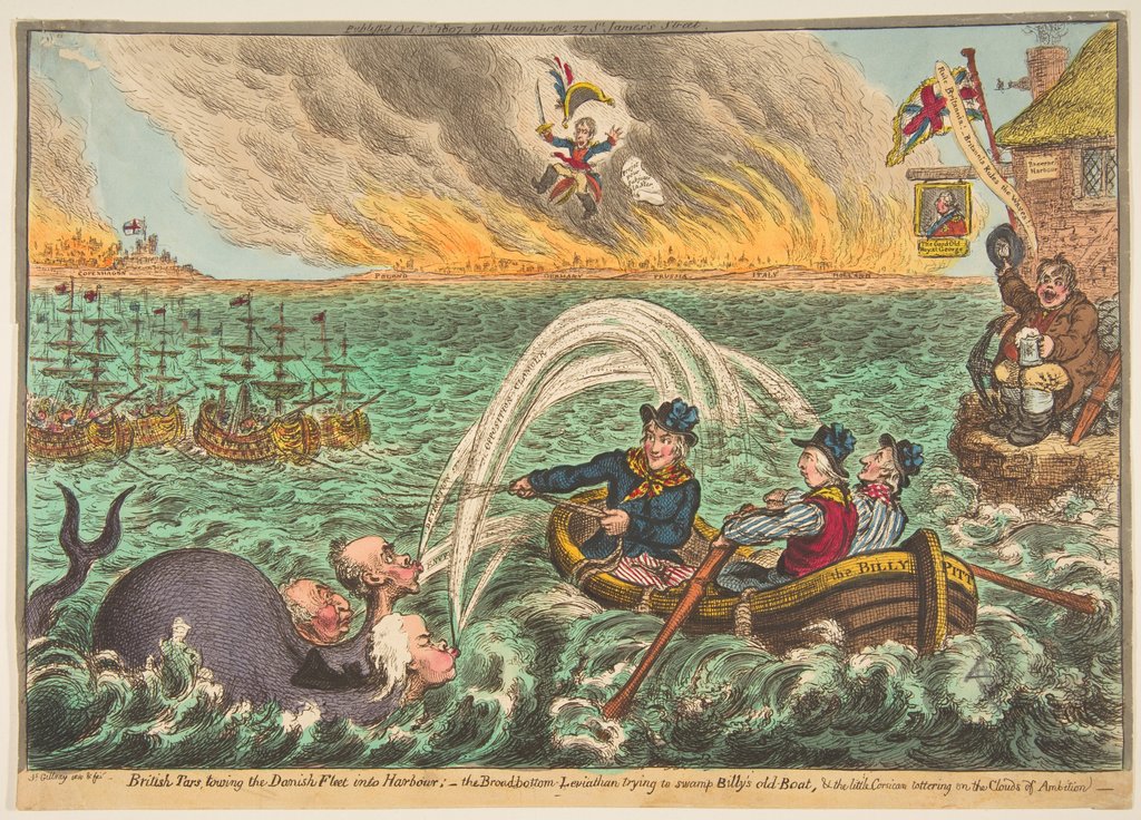 Detail of British Tars Towing the Danish Fleet into Harbour; the Broad-Bottom Leviathan t…, October 1, 1807 by James Gillray