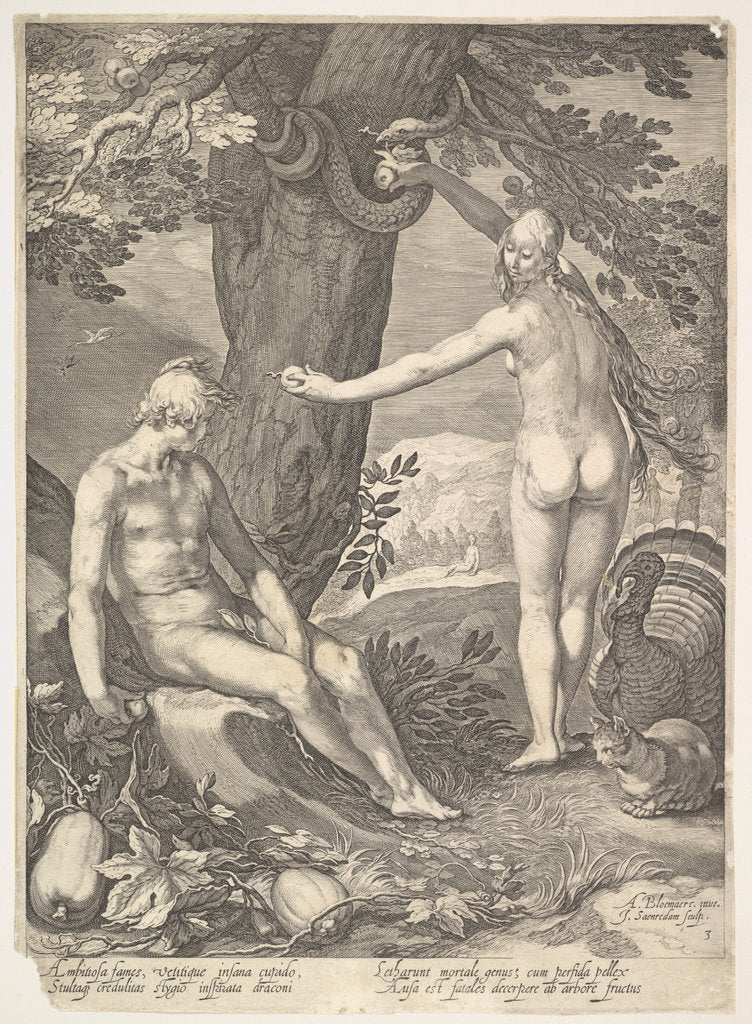 Detail of Eve Giving Adam the Forbidden Fruit; from 'The Story of Adam and Eve' by Jan Saenredam
