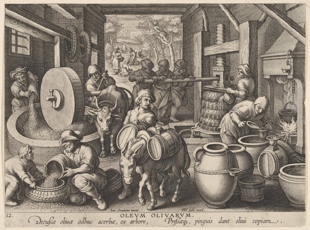 Detail of New Inventions of Modern Times [Nova Reperta], The Invention of the Olive Oil Press, p…, ca. 1600 by Jan Collaert I