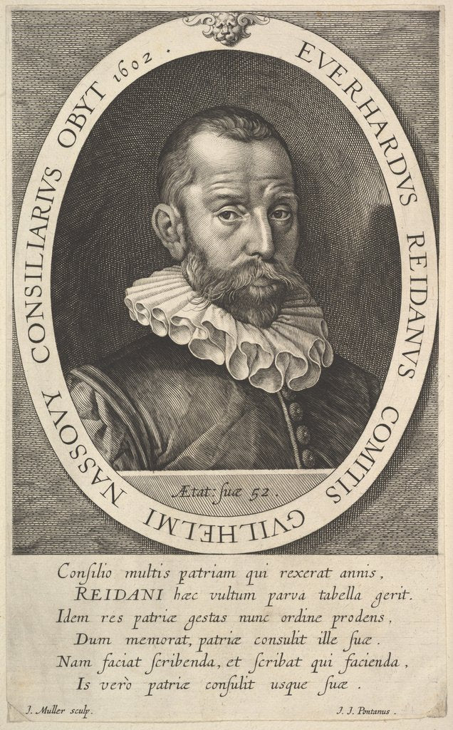 Detail of Portrait of Everhard van Reyd, Councillor of William, Prince of Orange, 1602 by Jan Muller