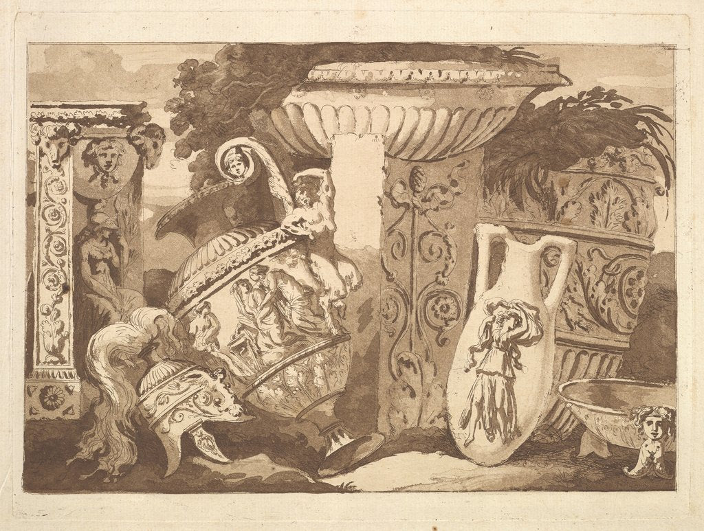 Detail of Composition with the Antique Fragments and a Leaning Vase, from Recueil de Compositions…, 1782-84 by Jean Jacques Lagrenee