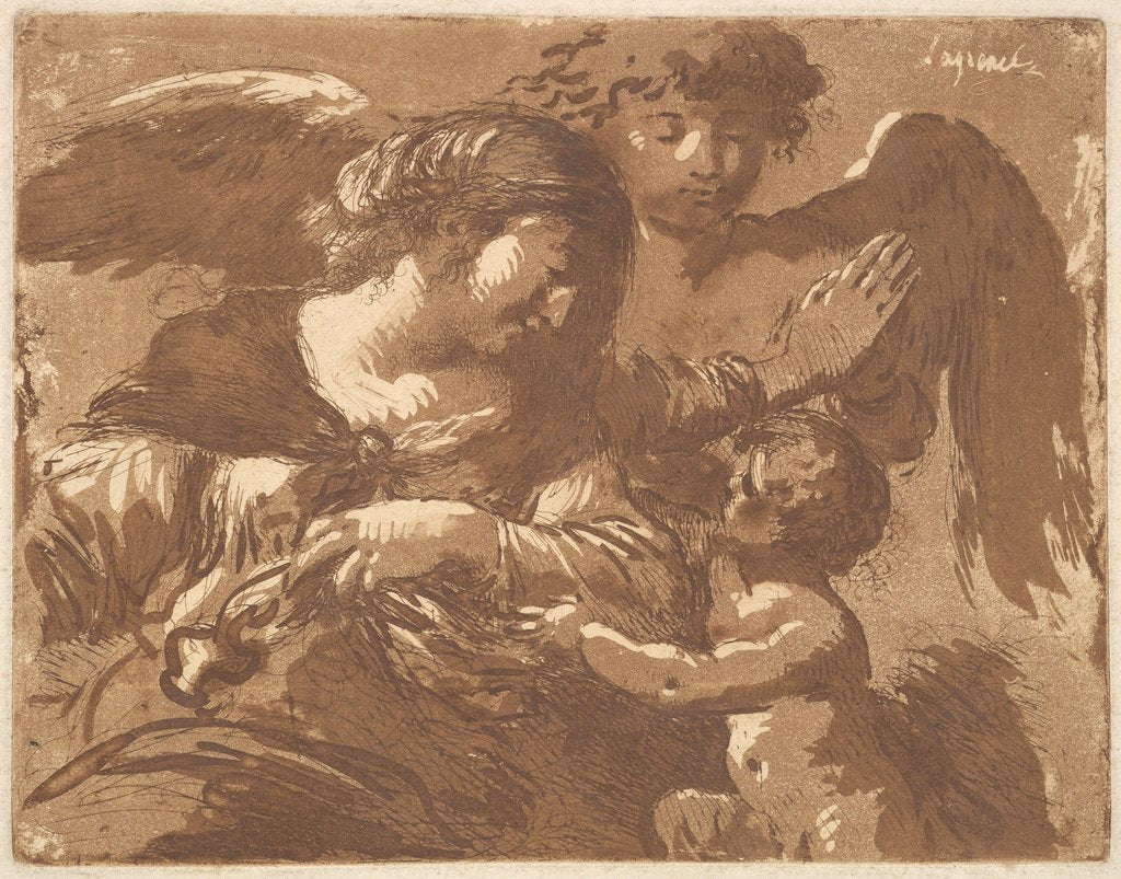 Detail of L'ange gardien, in an album containing Recueil de Compositions p…, 1782-1821 by Jean Jacques Lagrenee
