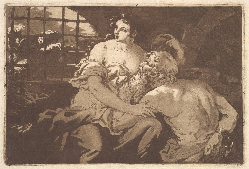 Detail of La charité romain, in an album containing Recueil de Compositions par…, 1782-1821 by Jean Jacques Lagrenee