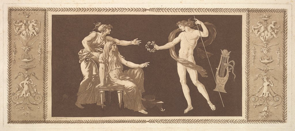 Detail of Apollon couronnant les arts, from Recueil de Différentes Compo…, 1784 by Jean Jacques Lagrenee