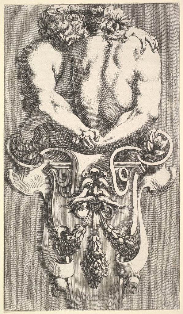 Detail of Design for a Term with Two Embracing Satyrs, from: Curieuses recherches de plusieurs beaus…, 1645 by Jean le Pautre