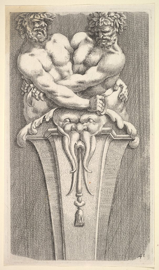 Detail of Design for a Term with Two Bacchic Figures, from: Curieuses recherches de plusieurs beaus …, 1645 by Jean le Pautre