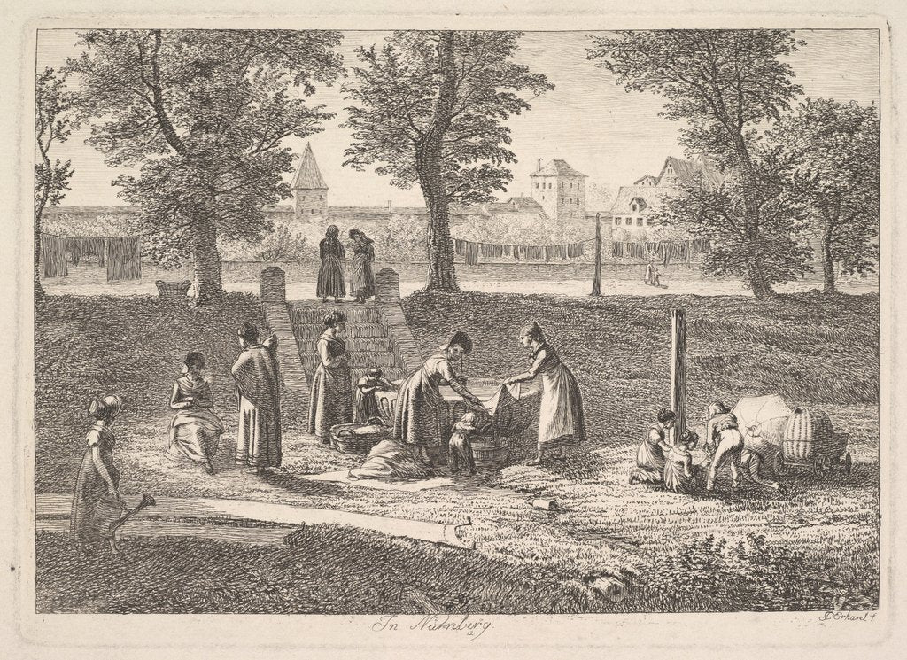 Detail of Outdoor Scene of Women in Domestic Activities in Nurnberg, 19th century by Johann Christian Erhard