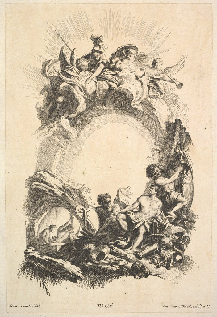 Detail of The Forges of Vulcan, from Book of Cartouches, mid-18th century by Johann Georg Hertel