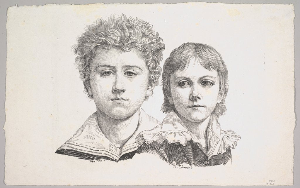 Detail of Portrait of the Rabe Children: Hermann, age 14 and Edmond, age 7; verso: proof before corr…, 1822 by Johann Gottfried Schadow