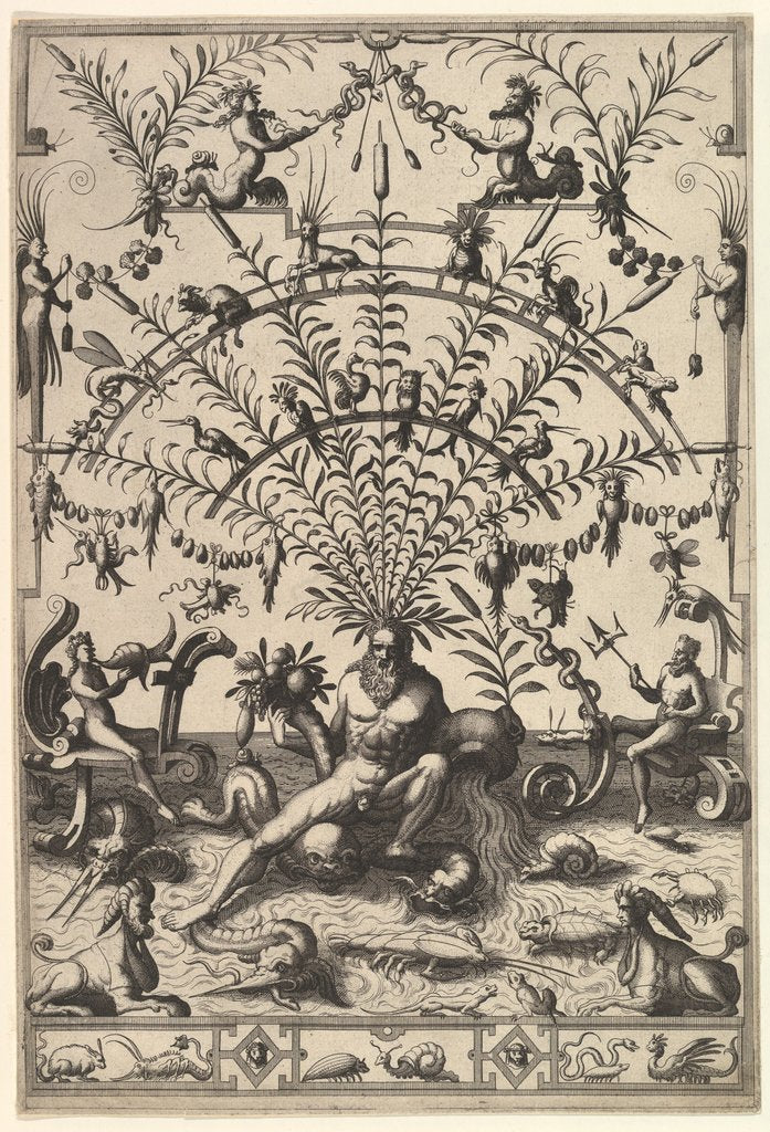 Detail of Modern Grotesque Decoration with a River God, 1557 by Johannes van Doetecum I