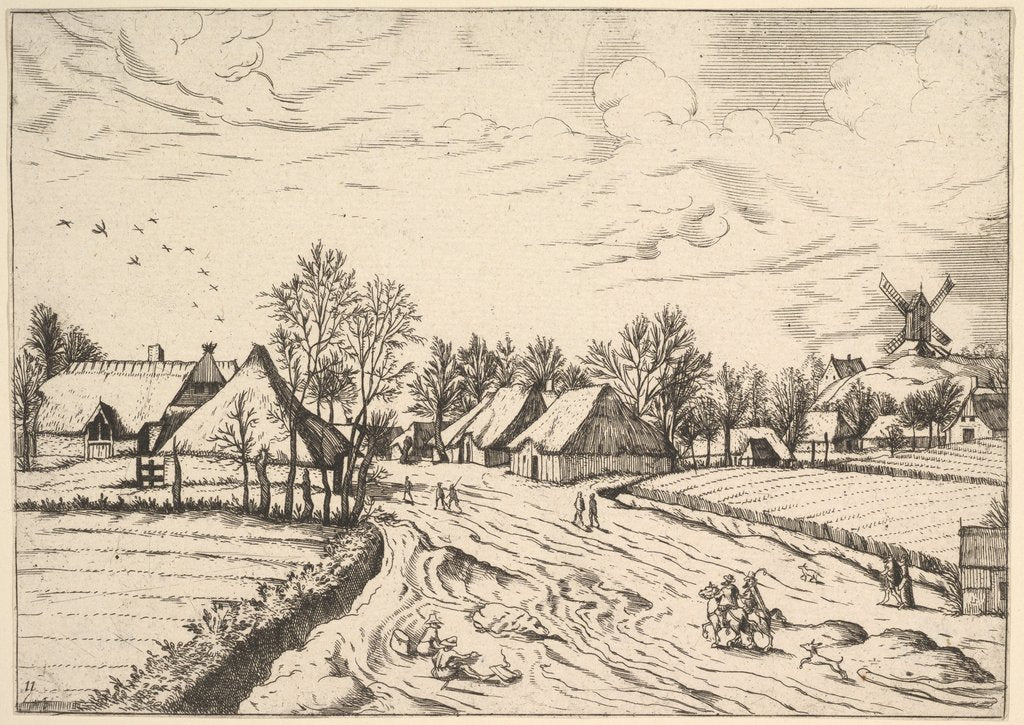 Detail of Country Village with Post Mill from Multifariarum casularum ruriumque lineamenta curios…, 1559-61 by Johannes van Doetecum I