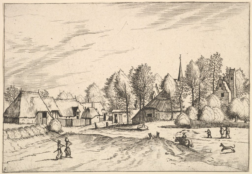 Detail of Country Village with Church Tower from Multifariarum casularum ruriumque lineamenta cur…, 1559-61 by Johannes van Doetecum I
