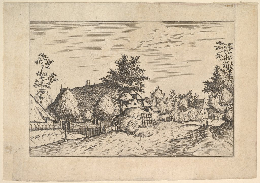 Detail of Village Street, hay stacked in front of a farm from Praediorum villarum et rusticar…, ca. 1559-61 by Johannes van Doetecum I