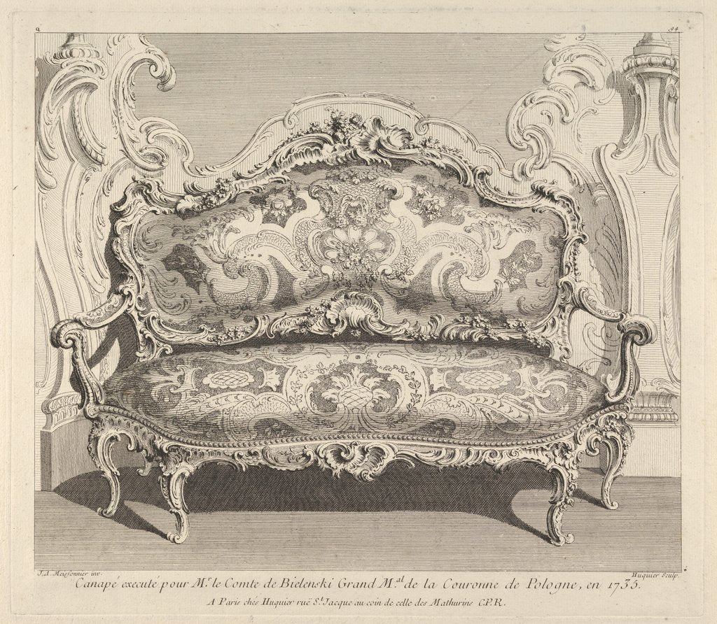 Detail of Canapé executé pour Mr. le Comte de Bielenski, from 'Oeuvre de Juste Aurele Meisson…, ca. 1742-48 by Juste-Aurele Meissonier