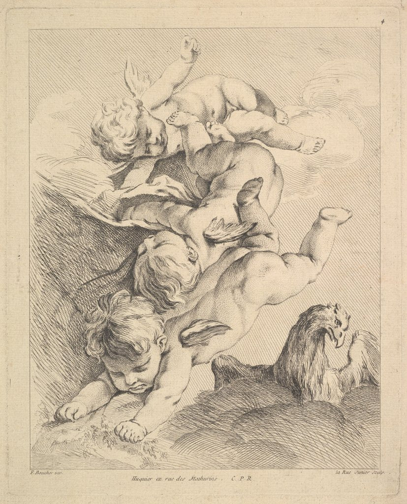 Detail of Three Cupids Turning a Somersault, an Eagle on the Right by Louis Felix de la Rue