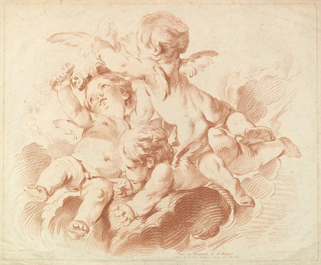 Detail of L'Air: A Group of Three Putti on Clouds, 18th century by Louis Marin Bonnet