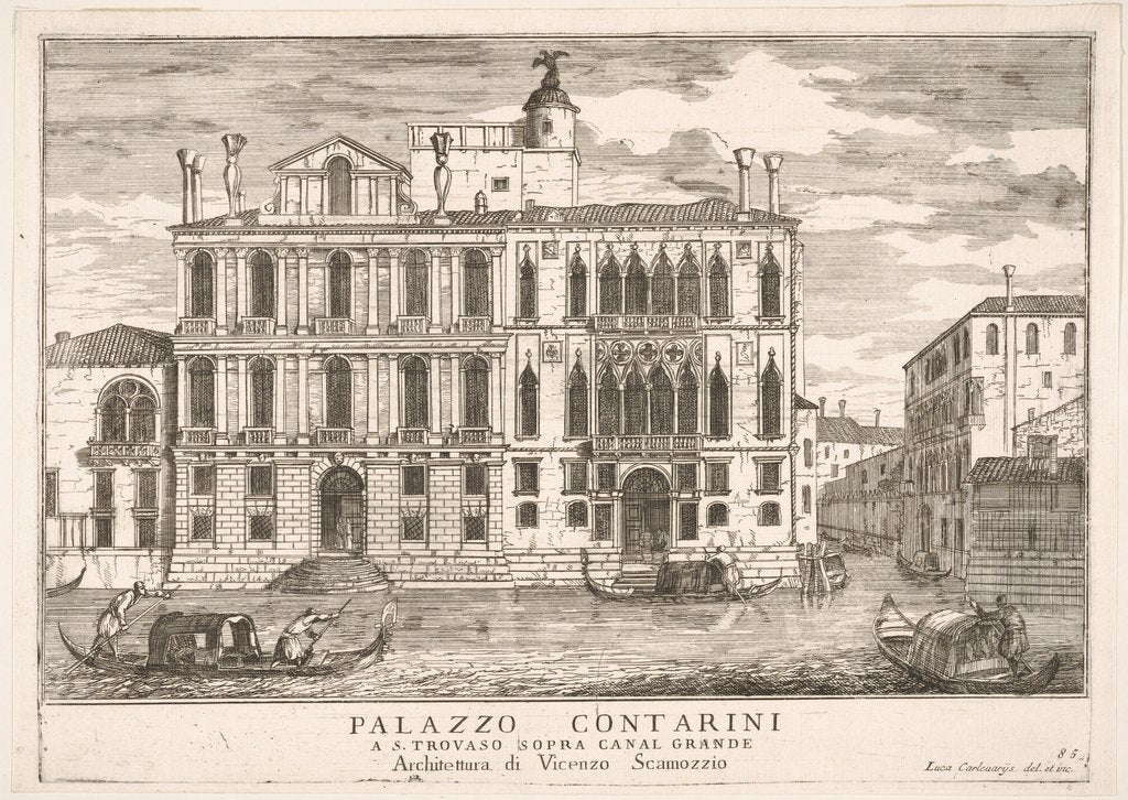 Detail of Plate 85: View of the Contarini Palace in Campo San Trovaso, Venice, 1703, from 'The build…, 1703 by Luca Carlevarijs