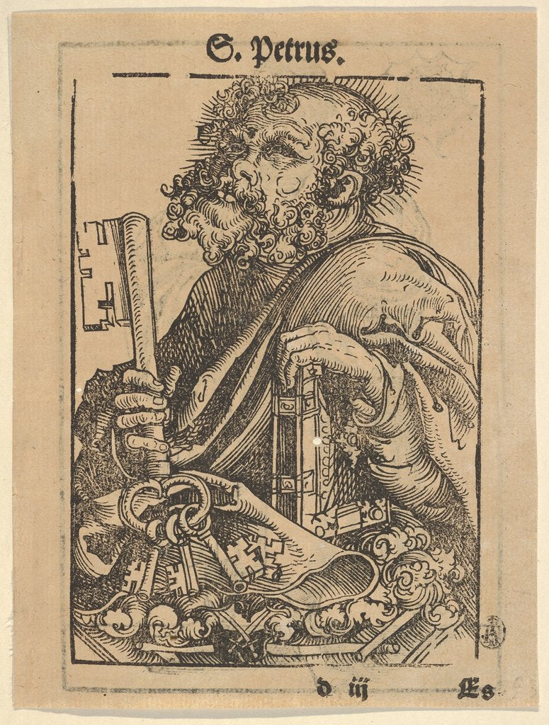 Detail of Bust of Saint Peter, from the Large Series of Wittenberg Reliquaries; verso: Martin Luther…, 1509 by Lucas Cranach the Elder